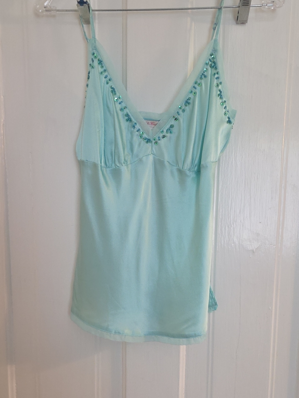 Light Blue Beaded Satin Camisole